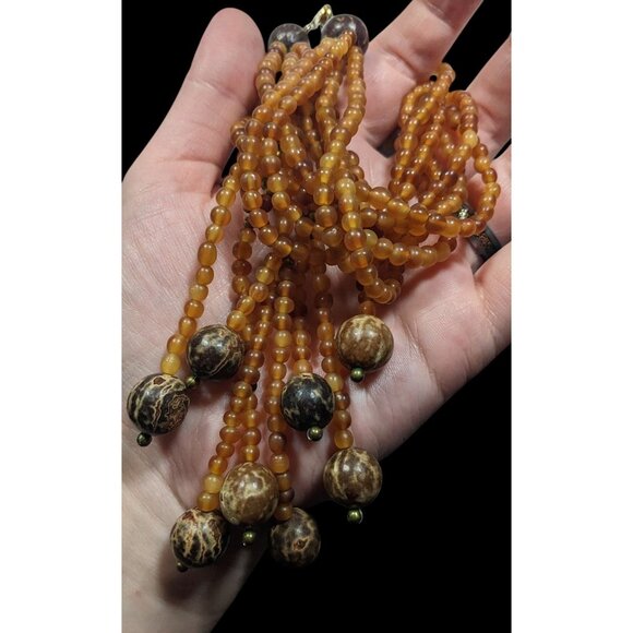 Unique Bohemian Glass Wood And Metal Braided Beaded Necklace - Picture 4 of 7